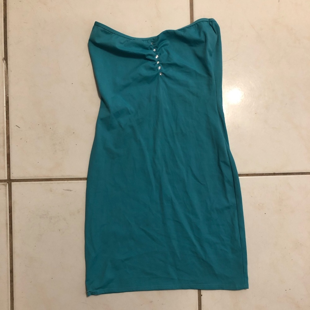 Teal Tube Dress With Rhinestones